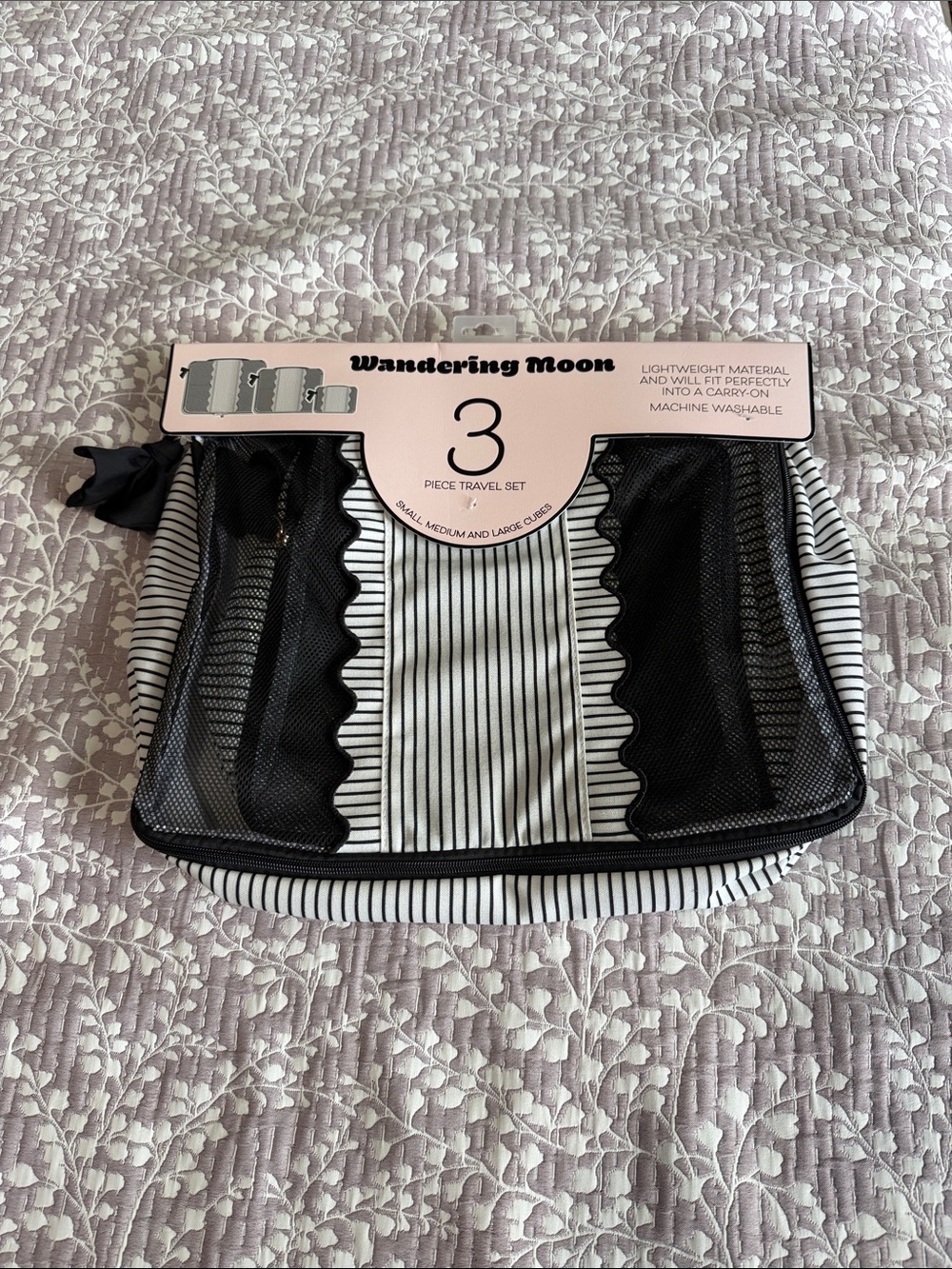 Black & White Striped 3-Piece Travel Bag Set